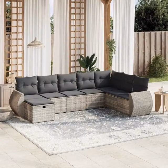 Set Divano da Giardino 8pz con Cuscini Grigio Chiaro Polyrattan 3264208