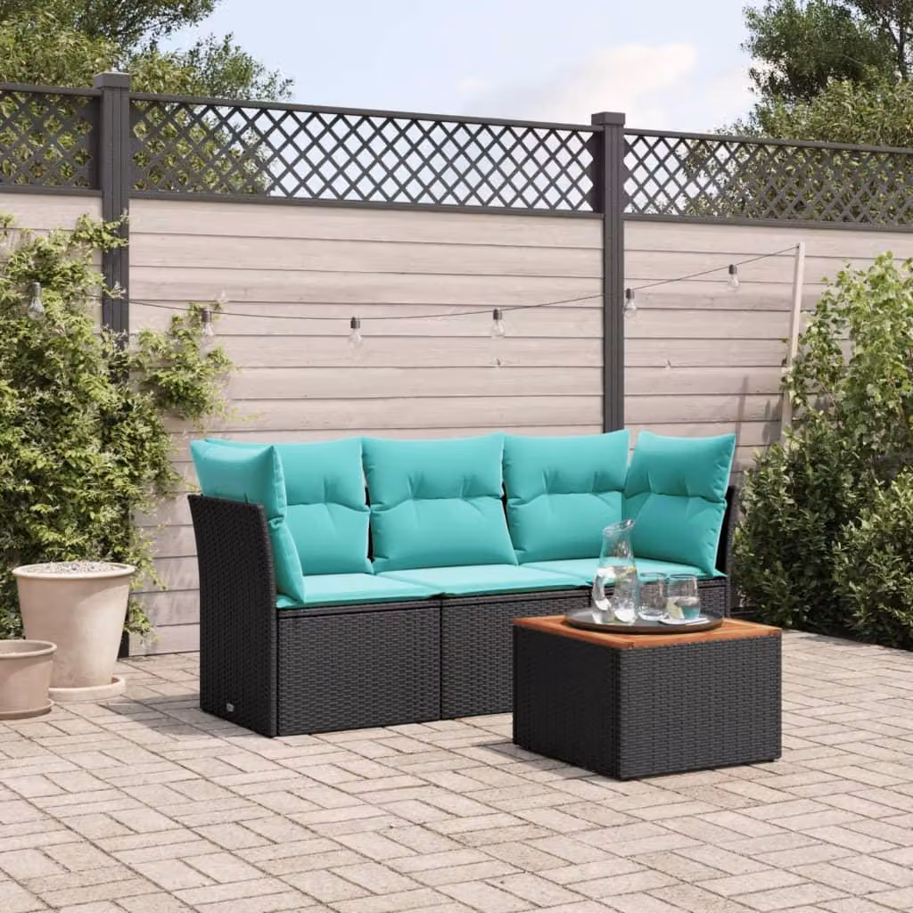 Maison Exclusive - Set Divani da Giardino 4 pz con Cuscini Nero in Polyrattan