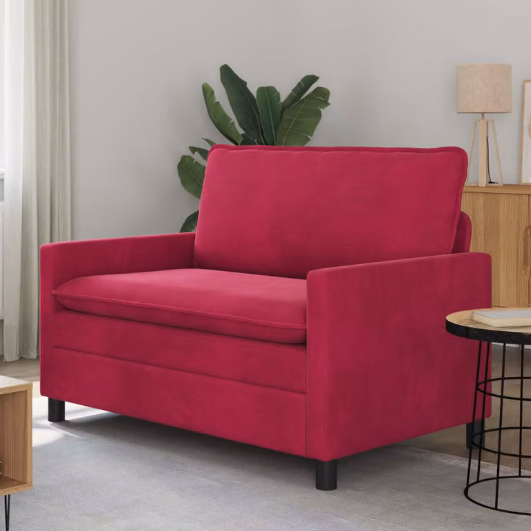 Divano moderno vidaXL in velluto rosso vino con struttura in metallo, L: 126 cm, P: 81 cm, H: 87,5 cm
