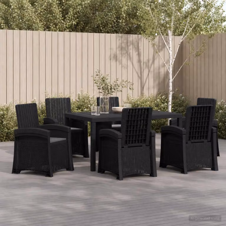 Set da pranzo per giardino e terrazza vidaXL in rattan antracite, 7 pezzi