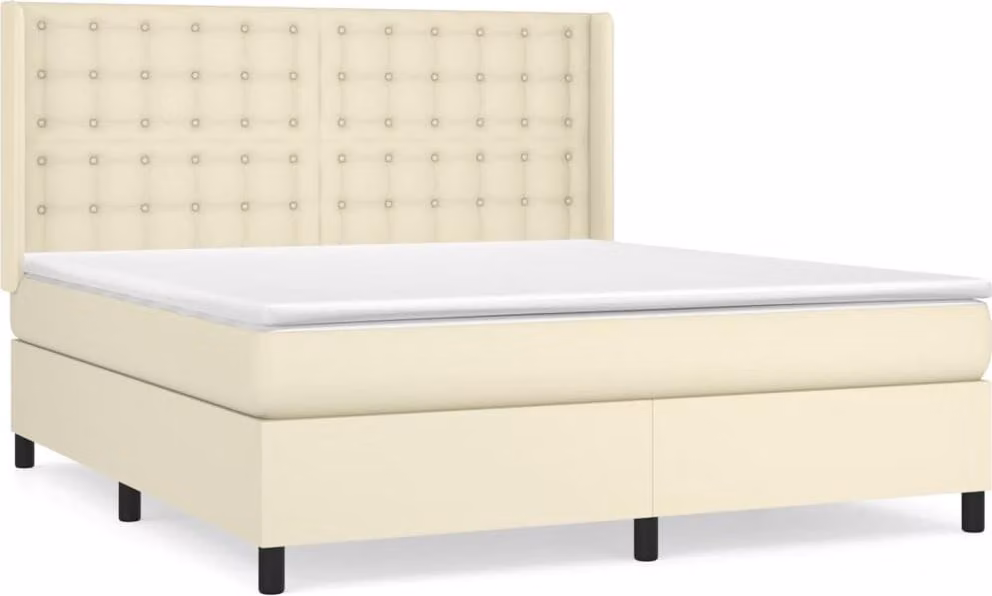Giroletto a Molle con Materasso Crema 160x200 cm in Pelle finta