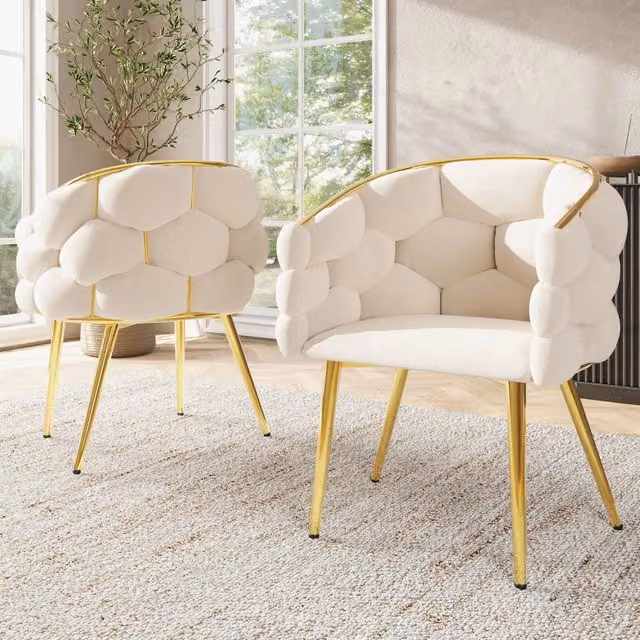 Sedie da Pranzo in Velluto con Gambe Dorate ¨C MINIMAL ¨C Beige, Set 2 Pezzi