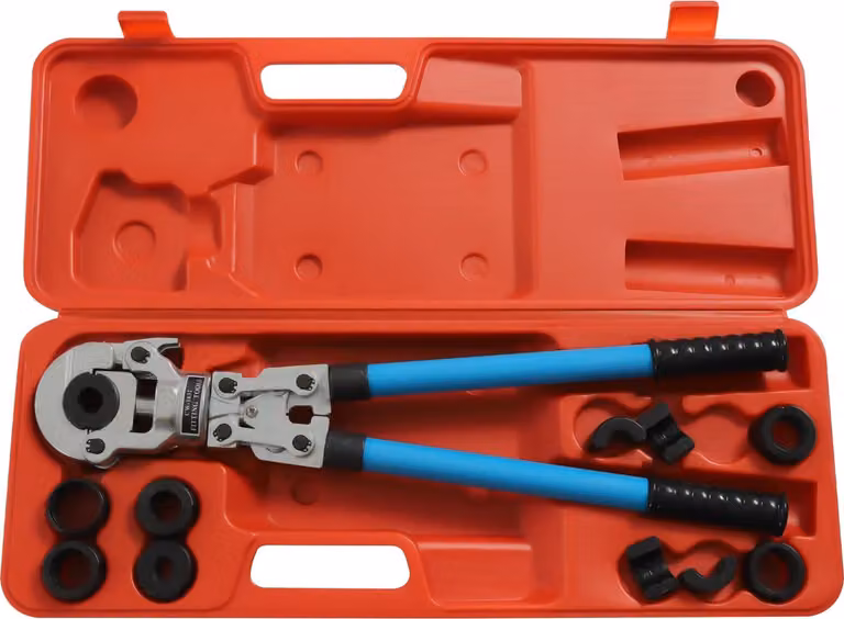 Set di utensili idraulici per pressatura tubi, alta efficienza, set completo, blu scuro