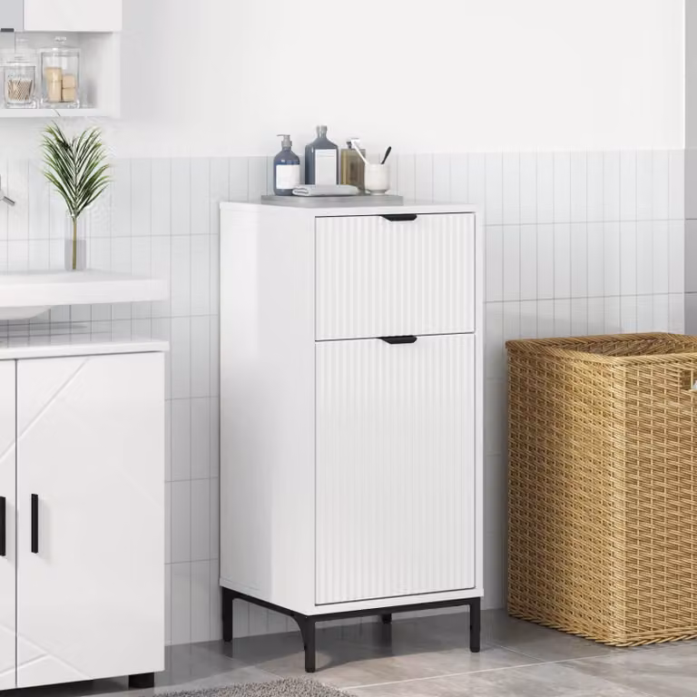 Mobile da bagno moderno vidaXL bianco lucido con ante a battente e ripiani interni L/P/H: 39,5 x 36 x 88 cm