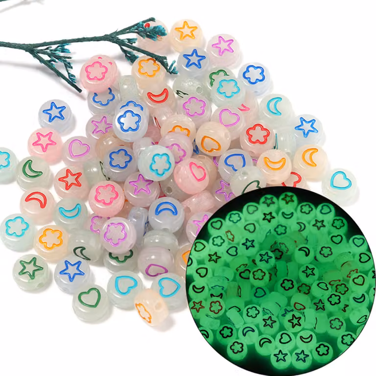 600 perline acriliche, stelle e lune luminose, accessori fai da te per bracciali e collane
