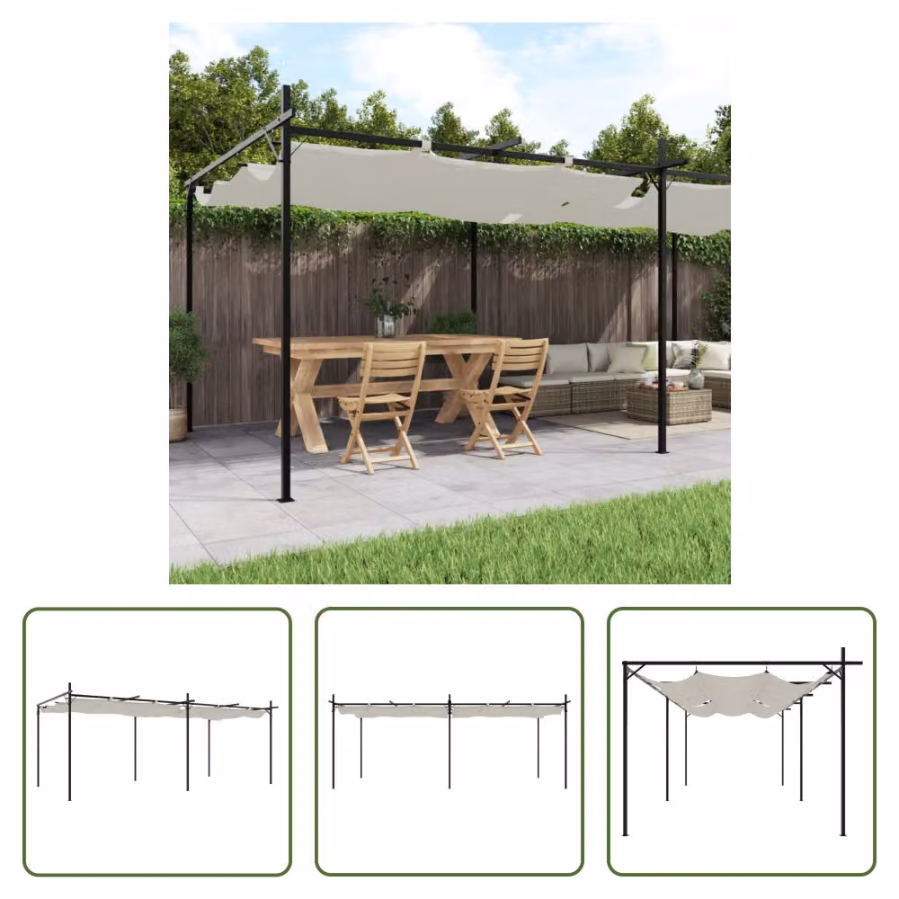 The Living Store Pergola con tetto scorrevole crema 589x292x230 cm