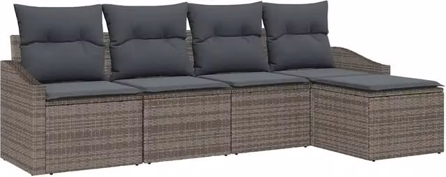 Set di divani con cuscino 5 pz | Set Salotto da Giardino Grigio polyrattan