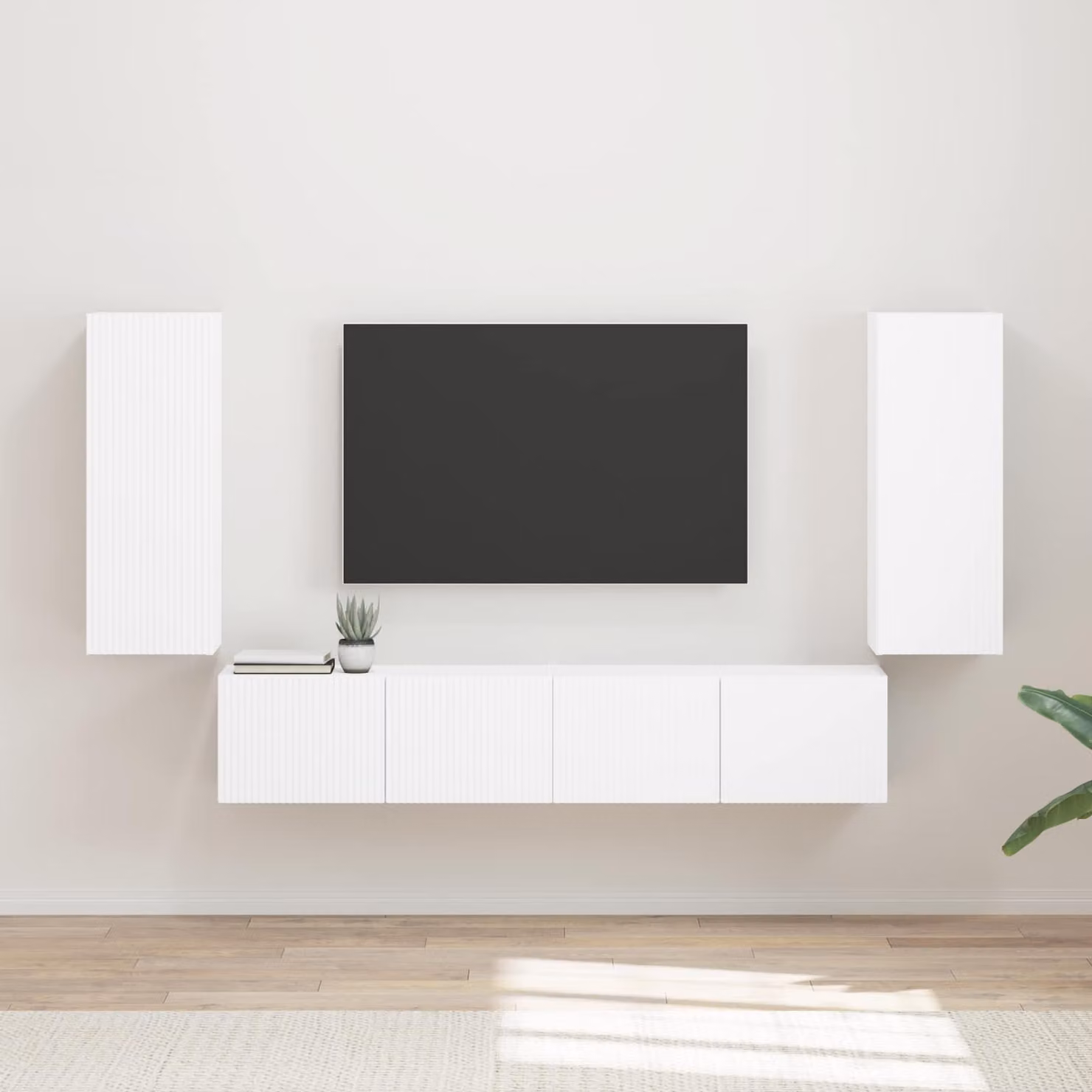 Set di 4 mobiletti da TV a parete moderni vidaXL in bianco lucido con finitura in legno e MDF per soggiorno o ufficio in casa