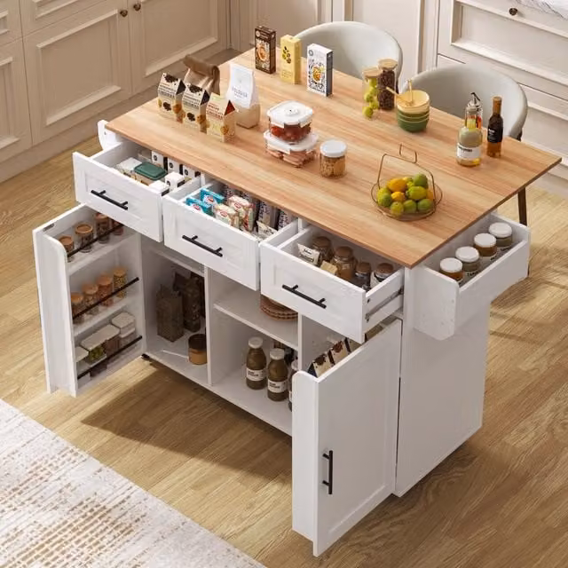 Carrello da Pranzo con Piano Pieghevole ¨C MINIMAL ¨C Bianco/Legno Massello, 139x46x91 cm