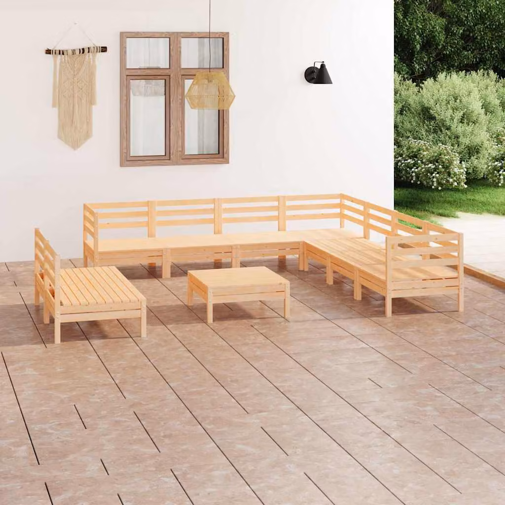 Set Salotto da Giardino vidaXL 10 pz in Legno di Pino Marrone e Beige con Forma a L e Ottoman