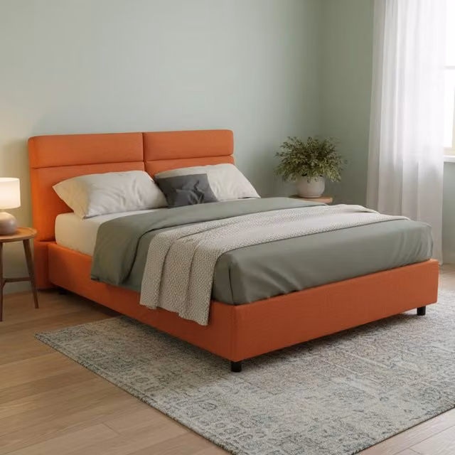 Letto Matrimoniale Asica DMORA con Materasso Incluso, Made in Italy, Arancione, L/P: 160 x 200 cm