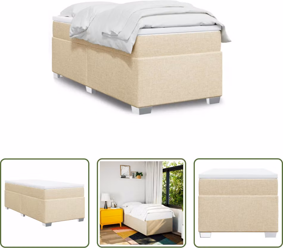 The Living Store Letto a molle con materasso crema 90x200 cm in tessuto