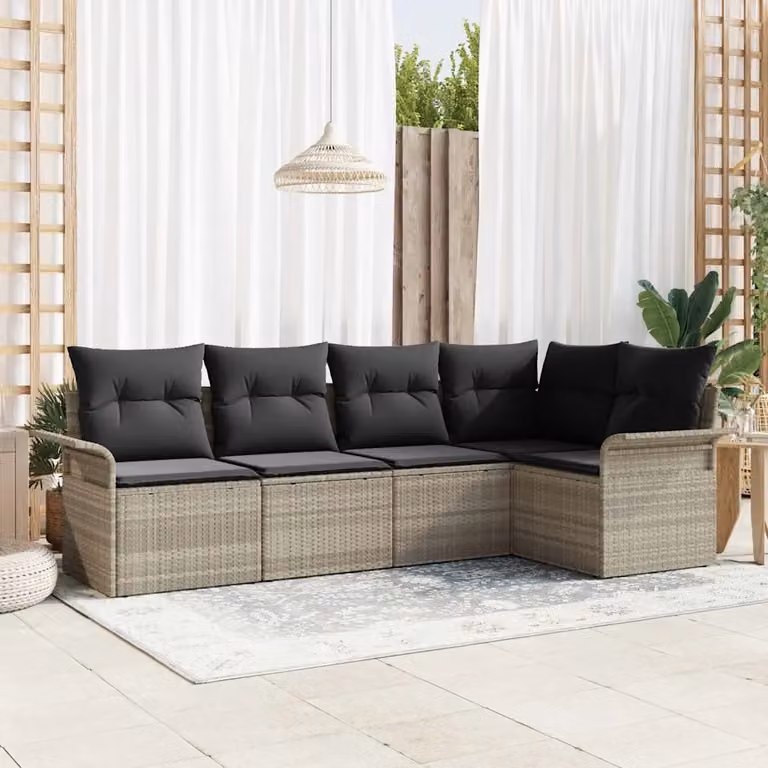 Set Divano da Giardino vidaXL a forma a U in Polyrattan Grigio con 5 Pezzi e Tavolino da Esterno