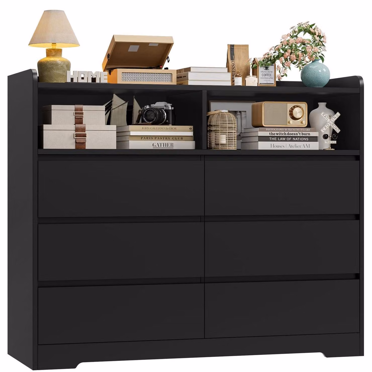 Comodino con 6 cassetti, dimensioni 120x40x100 cm, colore nero