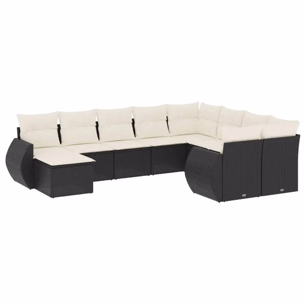 Set di Divani da Giardino vidaXL 10 Pezzi in Polyrattan Nero con Cuscini e Tavolino da Esterno – 2