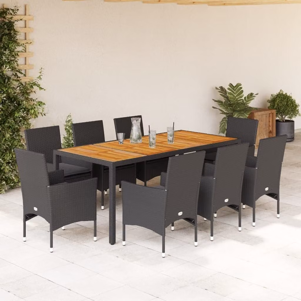 Maison Exclusive - Set Pranzo da Giardino 9 pz con Cuscini Nero Polyrattan Acacia