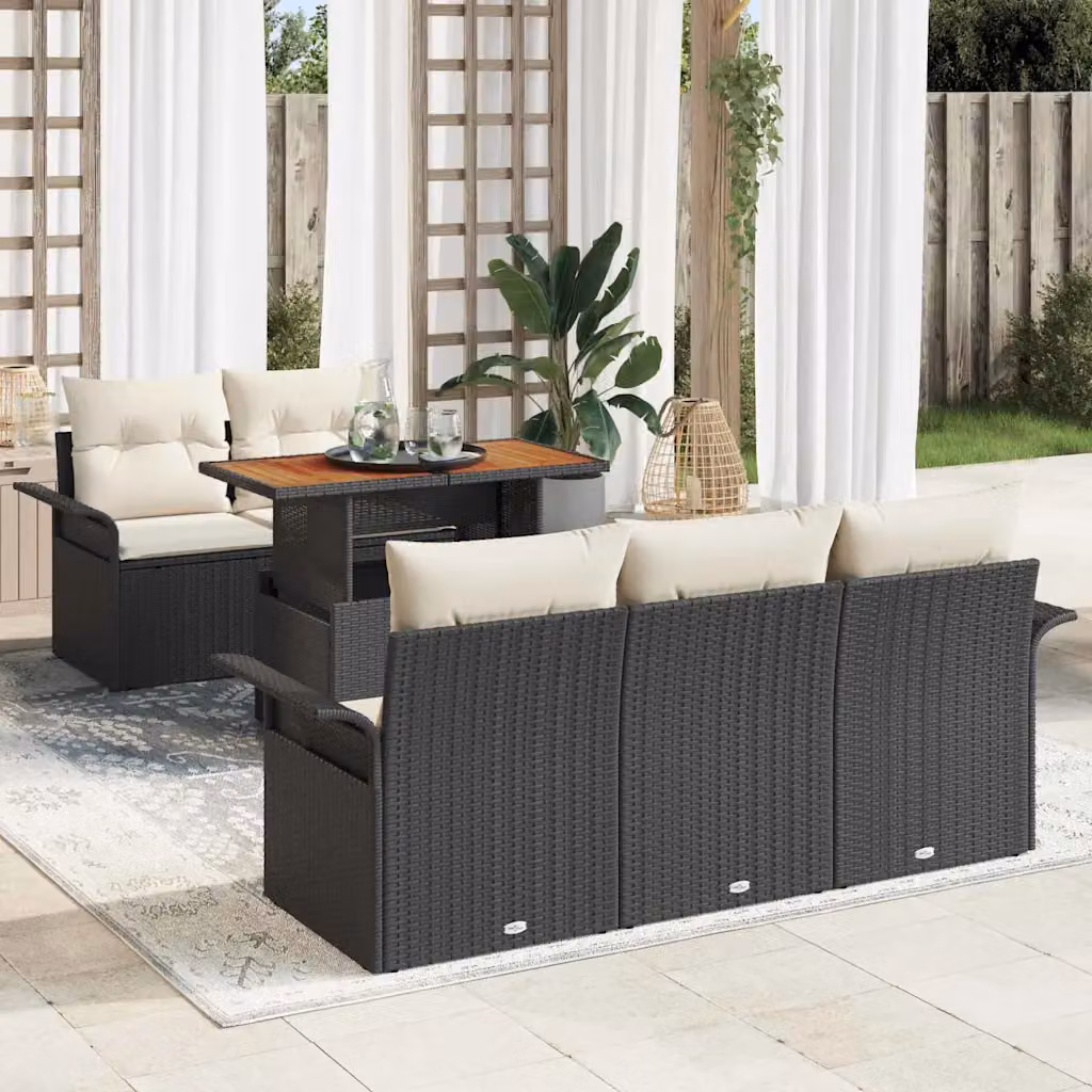 Set Divano da Giardino a L vidaXL 6 Pezzi Nero con Cuscini e Contenitore per Archiviazione – 1