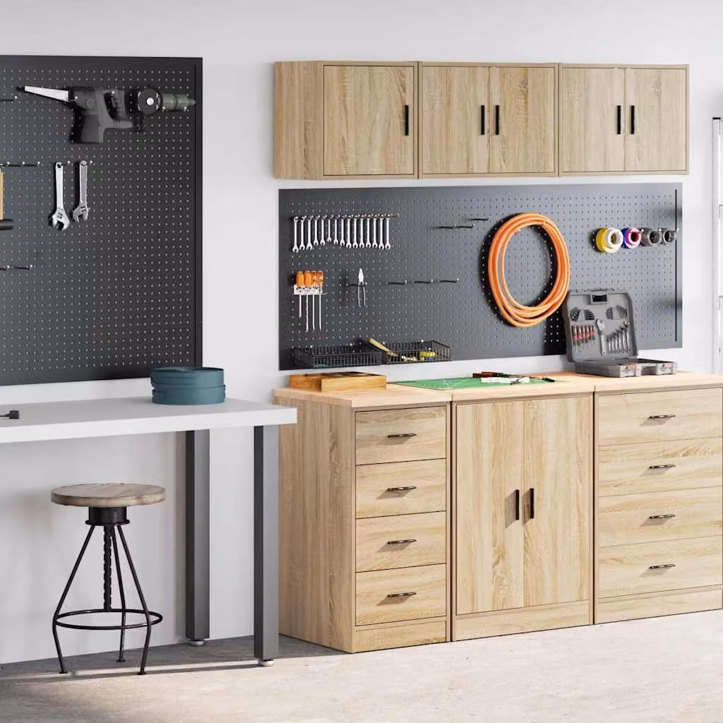 Set di 2 armadi da garage vidaXL in legno multistrato color rovere sonoma per uso esterno o giardino