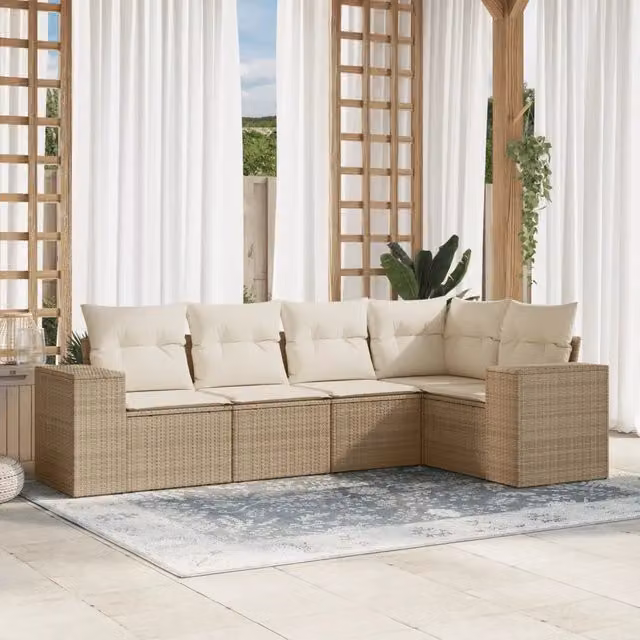 Set Divano da Giardino a L vidaXL in Polyrattan con Cuscini Beige e Struttura in Acciaio – 1