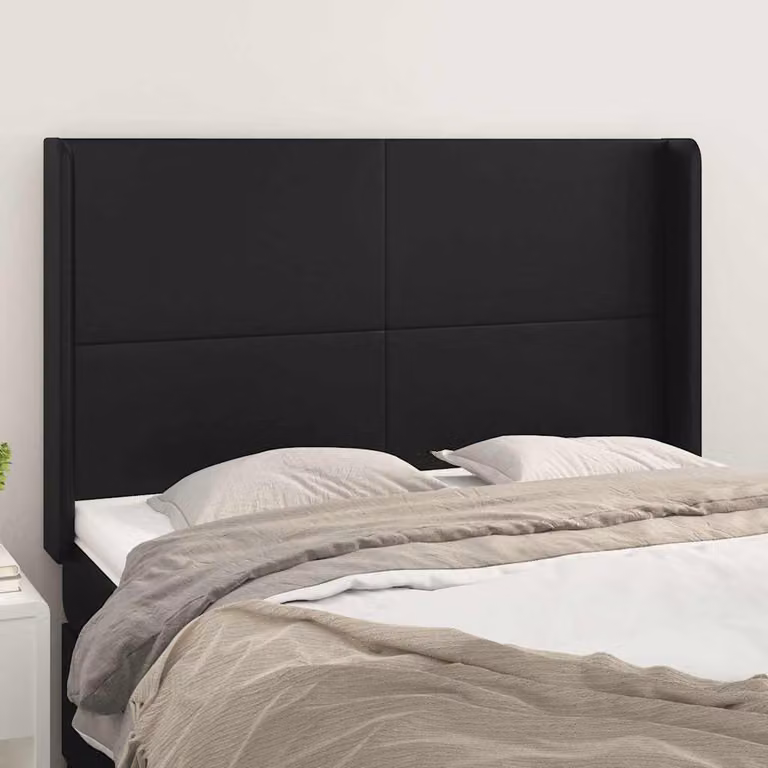 Testiera ad orecchio vidaXL in similpelle nera con struttura in legno, L: 147 cm, P: 16 cm, H: 118/128 cm