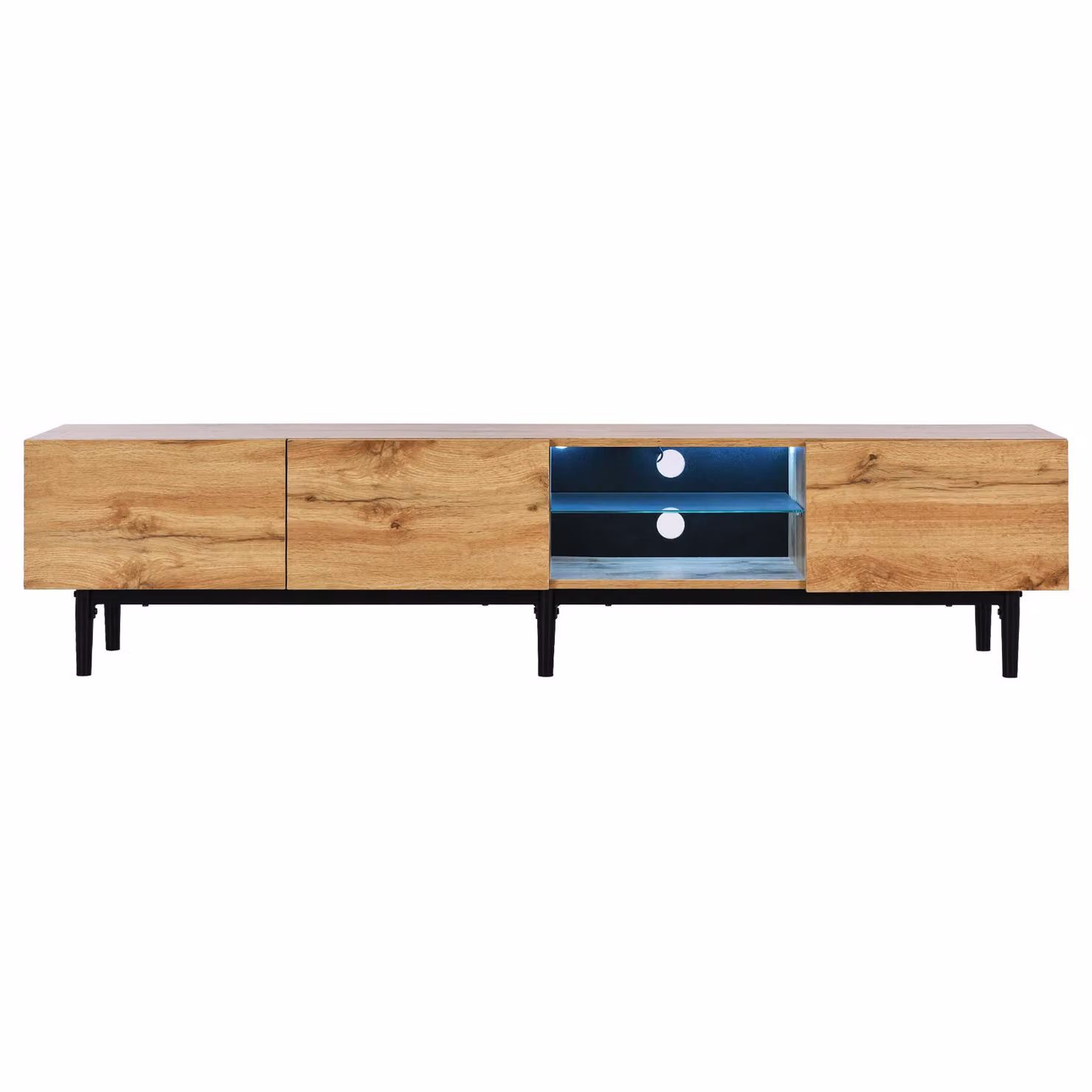 Mobile TV Moderno Aosom con Luci LED Integrate e Venatura del Legno, L 175 x P 31 x H 41 cm, Naturale – 2