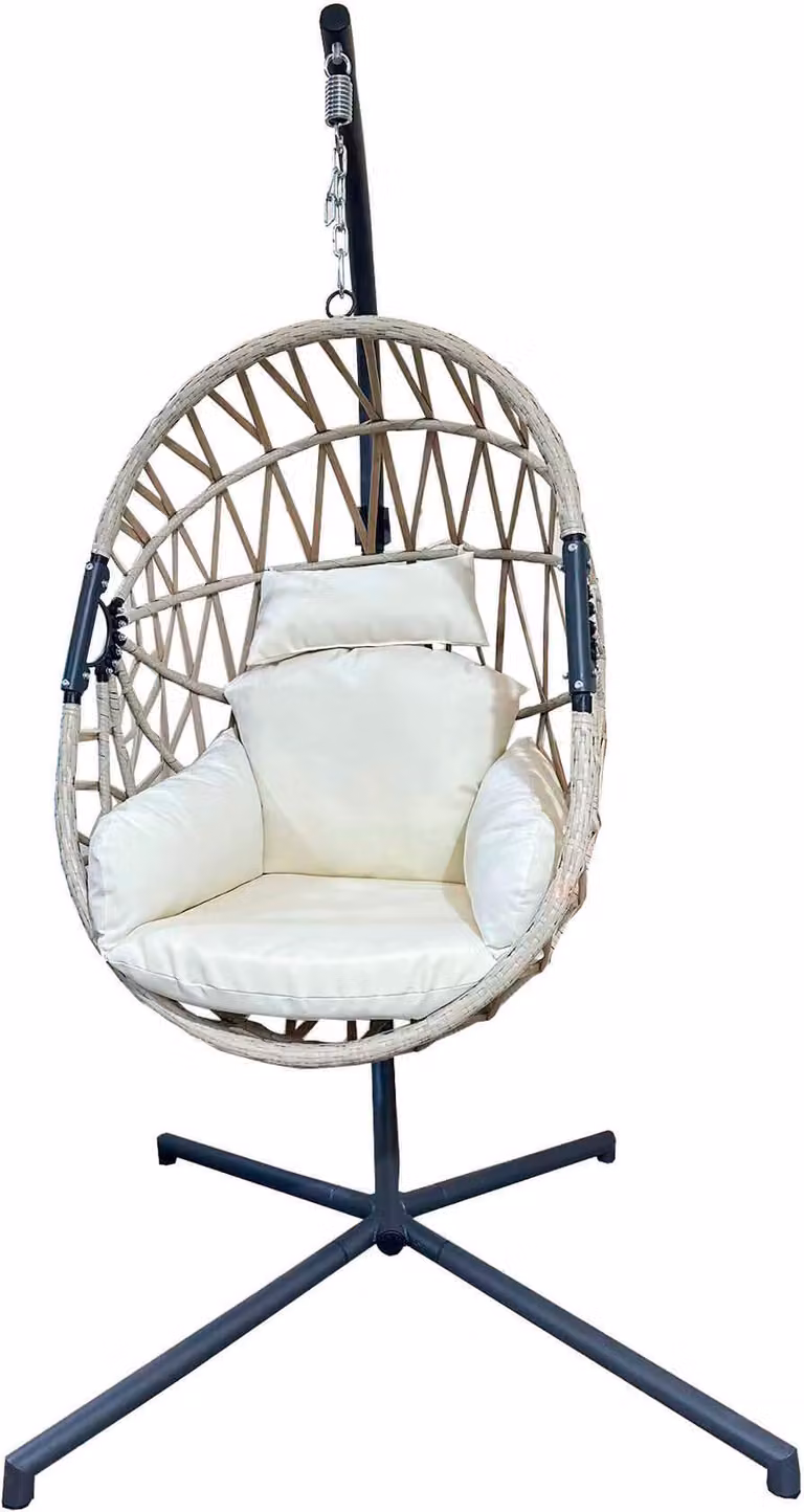 Rebecca Mobili sedia sospesa con base, polyrattan e acciaio, beige