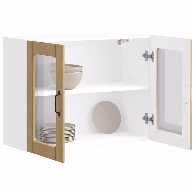 Pensile da cucina moderno vidaXL con ante in vetro, bianco e marrone, L: 80 cm, H: 60 cm, P: 31 cm