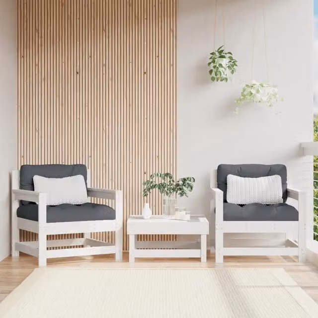 Set di 2 sedie da giardino vidaXL in legno di pino laccato bianco con braccioli e cuscini inclusi