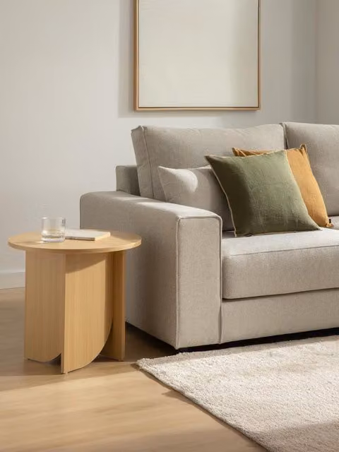Tavolino rotondo Sauris in legno naturale beige Kenay Home