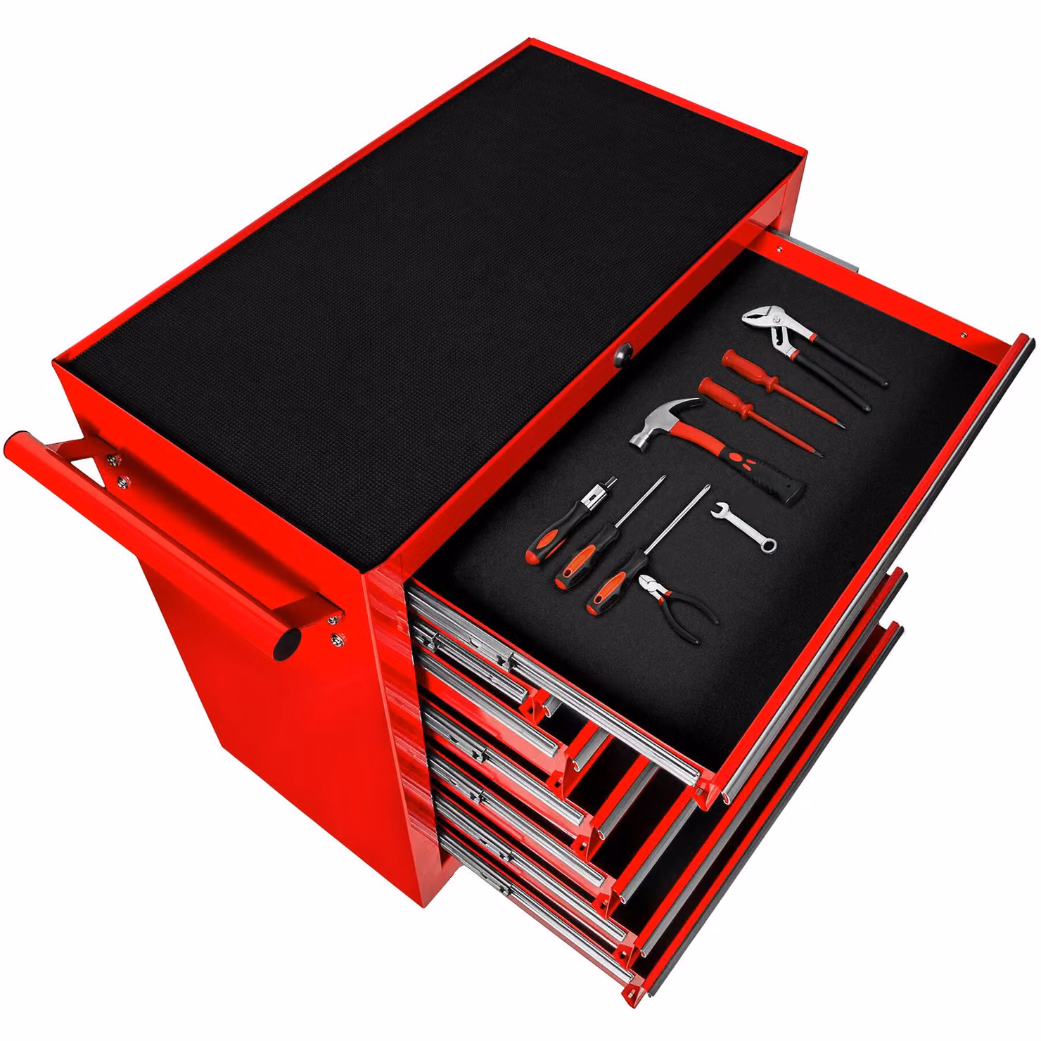 Carrello portautensili tectake con 7 cassetti chiudibili, piano di lavoro e ruote, rosso, L: 79 cm, P: 44 cm, H: 89 cm – 1