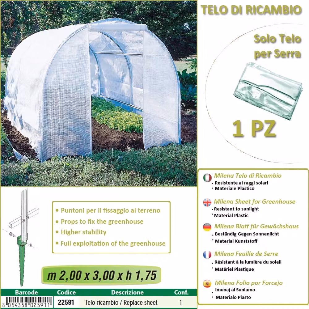 Telo di ricambio in plastica per serra Verdemax modello Milena L: 200 cm, P: 300 cm, H: 175 cm – 2