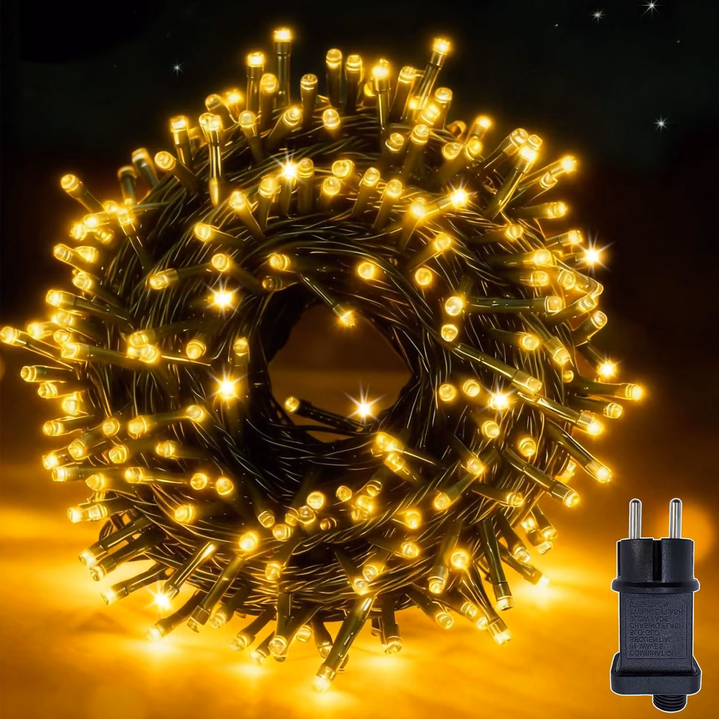 Catena luminosa da 10 metri, 100 LED bianco caldo, grado di protezione IP44, 8 modalità, timer