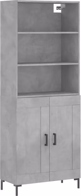 Credenza moderna in legno multistrato e metallo Grigio Cemento H: 180 cm, L: 69,5 cm, P: 34 cm
