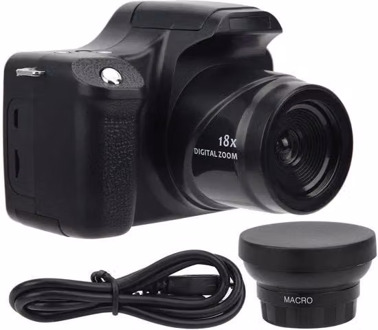 Fotocamera Digitale SLR con Zoom 18x, Obiettivo Standard e Grandangolare, Schermo LCD, Colore Nero