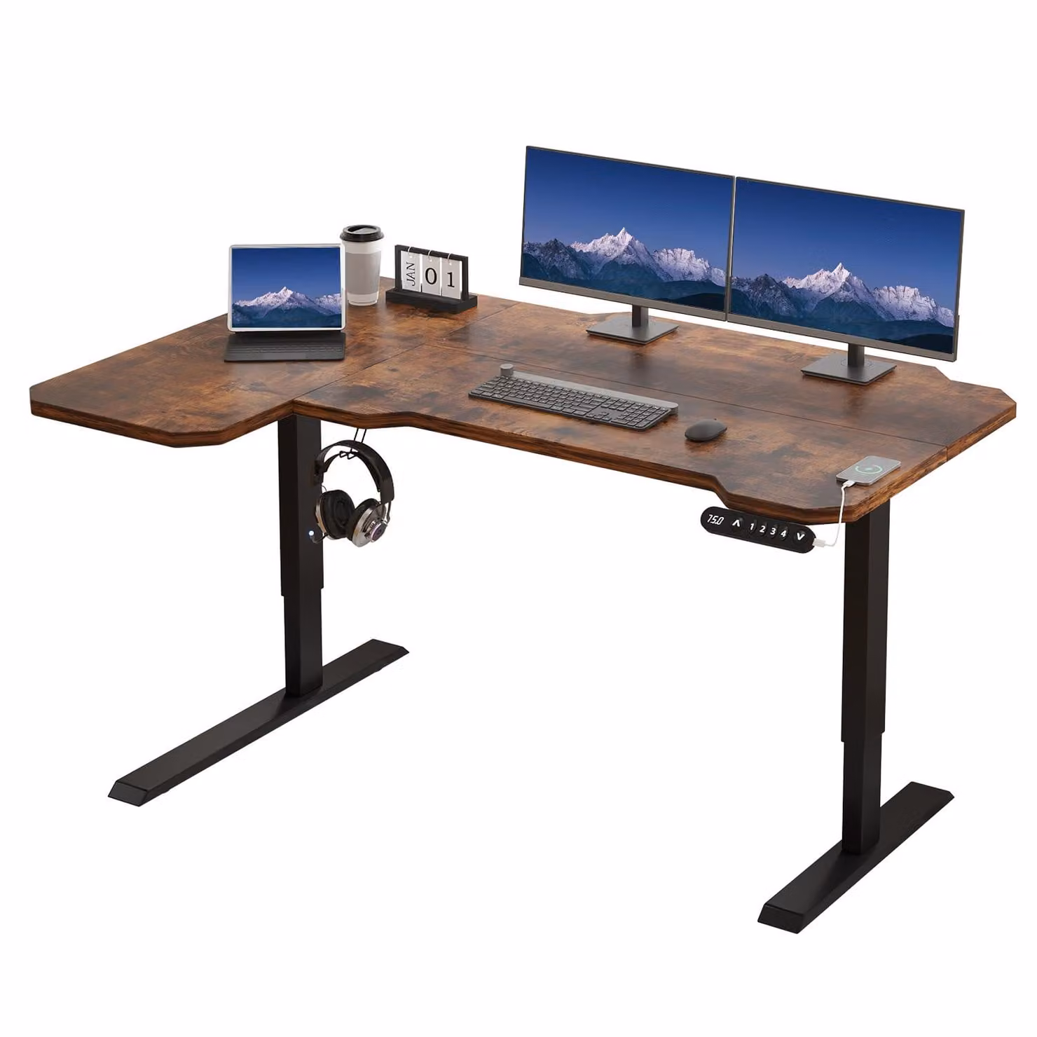 Hilodesk 150cm L-Form Scrivania Elettrica, Scrivania a Forma L 150 Cm Regolabile in Altezza, Scrivania Seduta E Stante per Ufficio Casa, Marrone