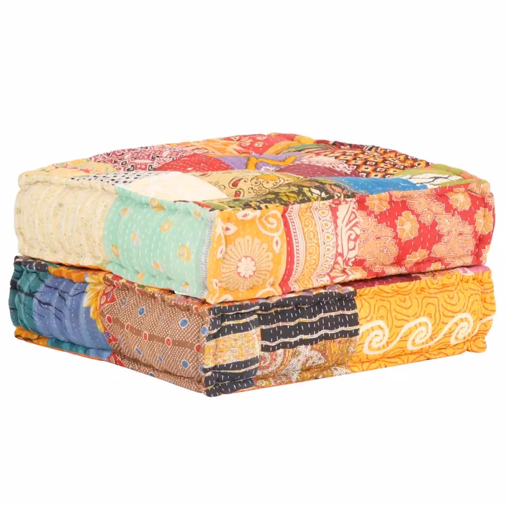 Pouf vidaXL in tessuto patchwork multicolore con design etnico astratto L: 60 cm, P: 70 cm, H: 36 cm – 2