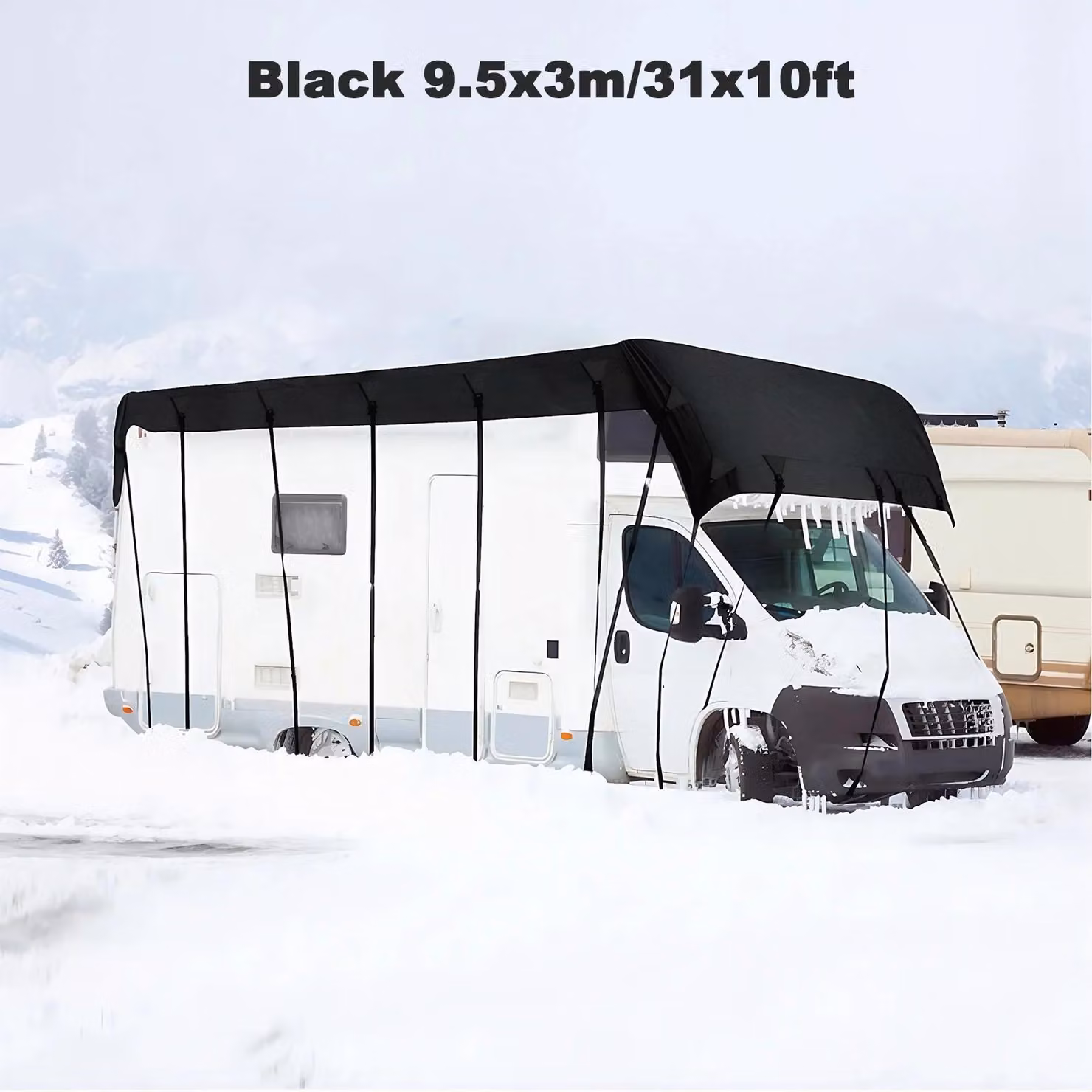 Copertura per camper/roulotte - Telo di copertura - 210D Oxford - Impermeabile - Resistente ai raggi UV - 9,5 x 3 m - Nero
