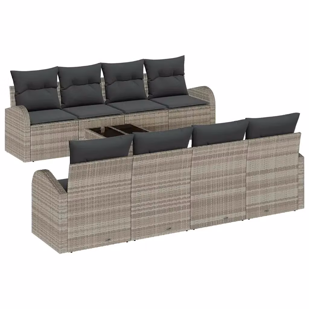 Set Divano da Giardino vidaXL 9 Pezzi a Forma di U Grigio con Tavolino e Cuscini per 8 Persone – 2