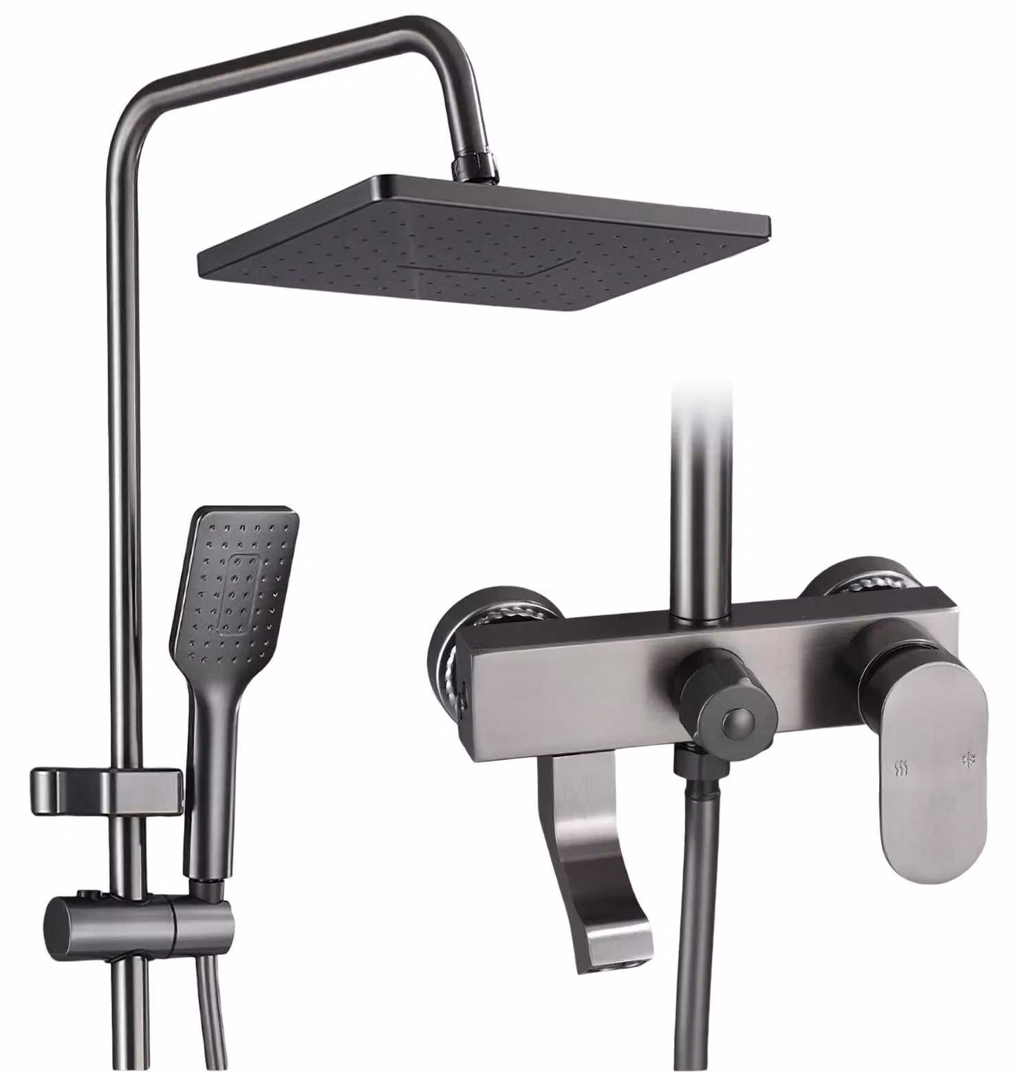 Set doccia per bagno - Sistema doccia per vasca - Kit completo - Miscelatore termostatico - Autopulente - Ottone - Nichel spazzolato