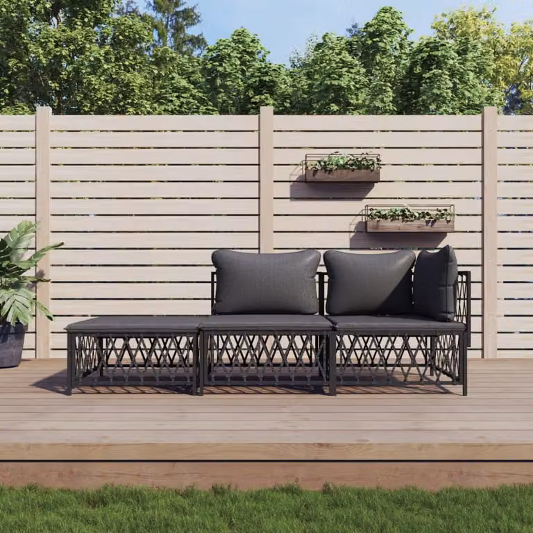 Set Salotto da Giardino vidaXL 3 pz con Cuscini in Acciaio Antracite e Tessilene