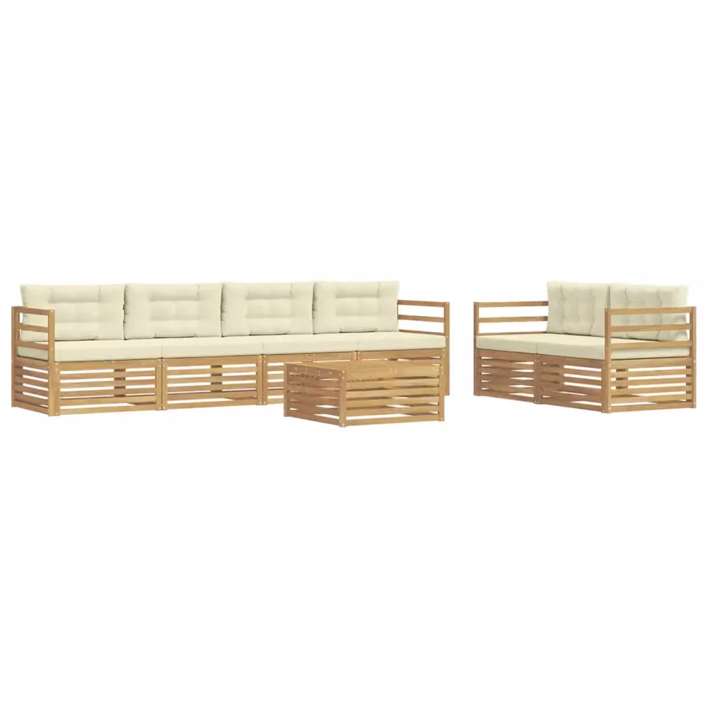 Set di mobili da esterno vidaXL composto da 7 pezzi con divani, tavolino da caffè e cuscini in tessuto bianco e beige con struttura in legno di acacia – 2