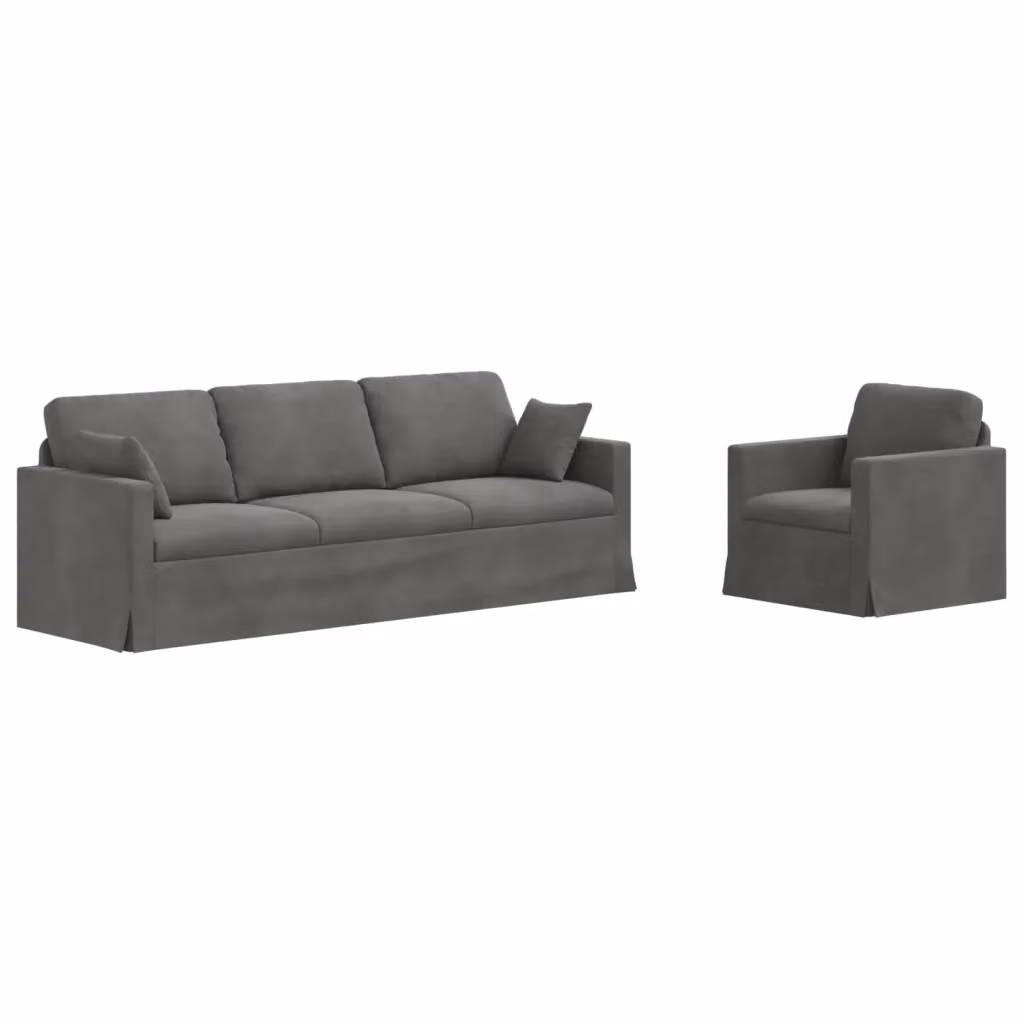 Set di divani 2 pz vidaXL in velluto grigio scuro con struttura in metallo e cuscini inclusi L/P/H: 228 x 78 x 80 cm – 2