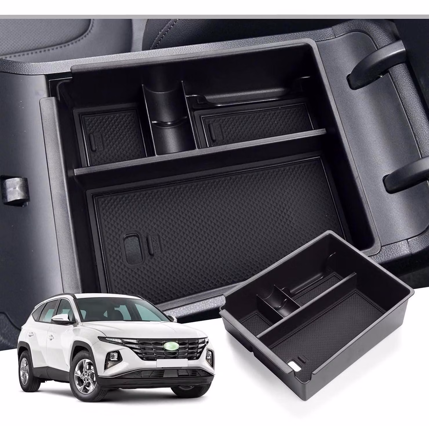 Contenitore portaoggetti per la console centrale, compatibile con Hyundai Tucson NX4 dal 2021 al 2023, cambio automatico, materiale ABS, colore nero