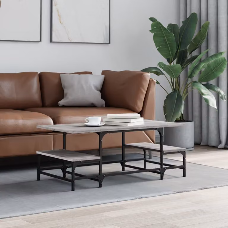 vidaXL Tavolino da salotto moderno in legno e metallo, Grigio, L 100 x P 50,5 x H 40 cm