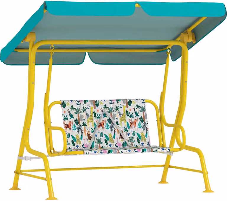 Altalena per bambini con tettuccio regolabile, 2 posti, verde
