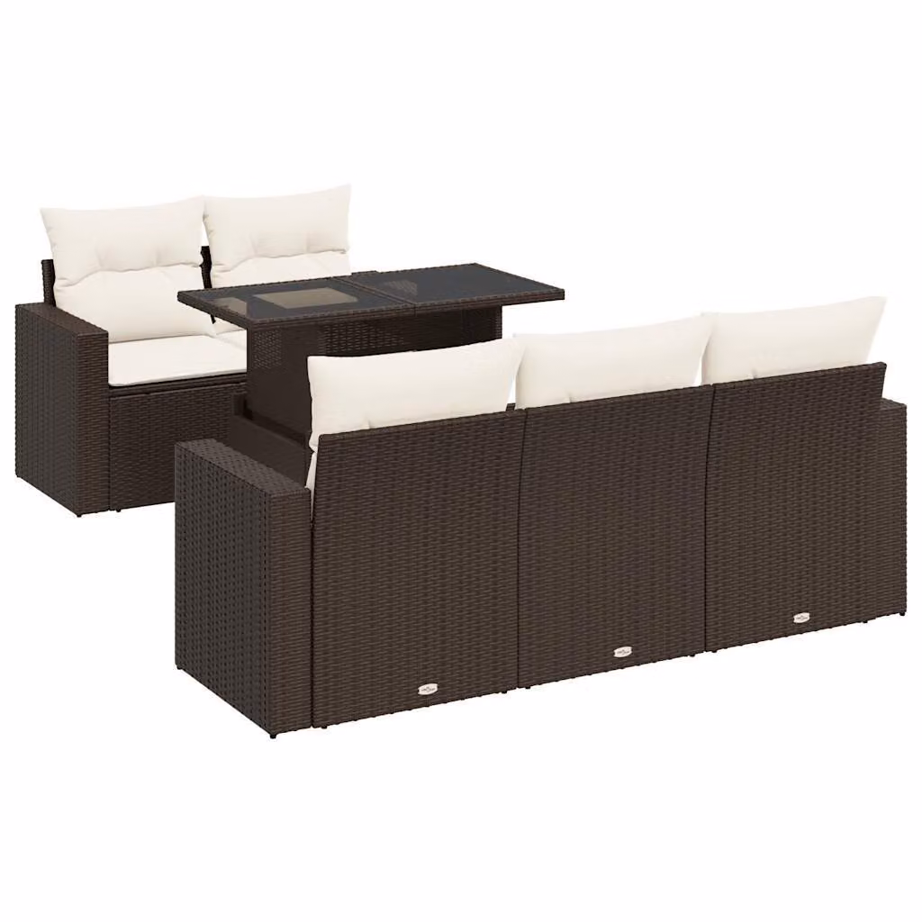 Set Divano da Giardino 6 pz con Cuscini Marrone in Polyrattan