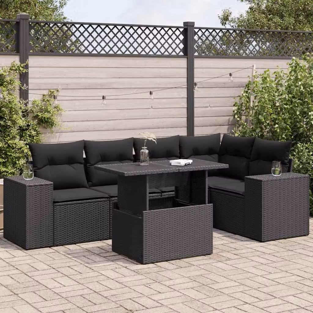 Set Divano da Giardino vidaXL 6 pz in Polyrattan Nero con Cuscini