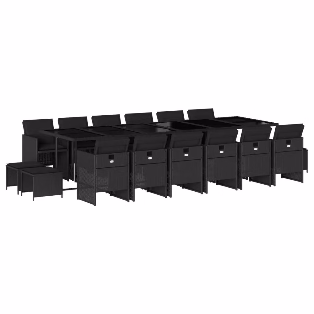 Set da pranzo da giardino vidaXL in polyrattan nero con cuscini e tavolo in vetro, 17 pezzi – 2
