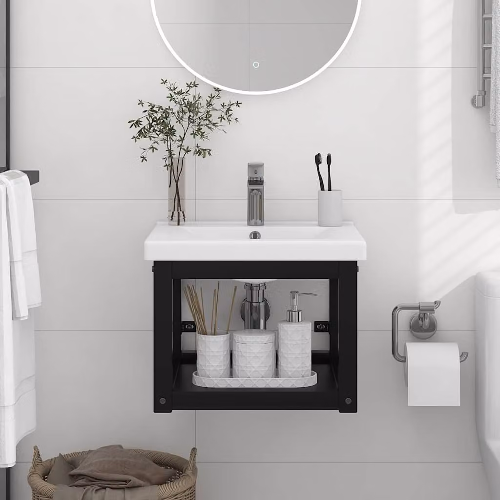 Struttura per lavabo a parete vidaXL in metallo nero, L: 40 cm, P: 38 cm, H: 31 cm