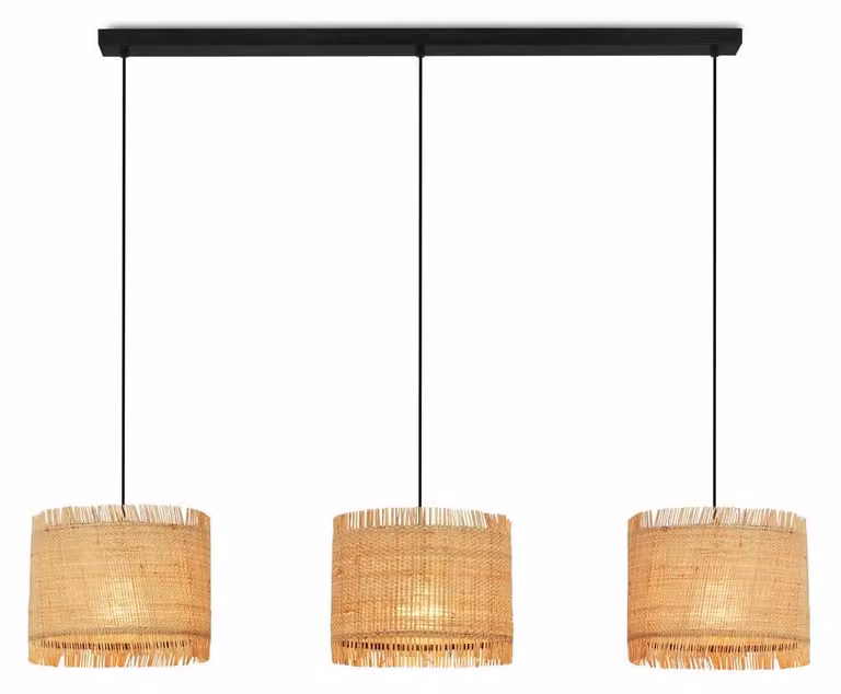 Lampada a sospensione Briloner Borra, paralume in paglia, 3 luci, stile boho, attacco E27, naturale, 70 x 25 x 110 cm